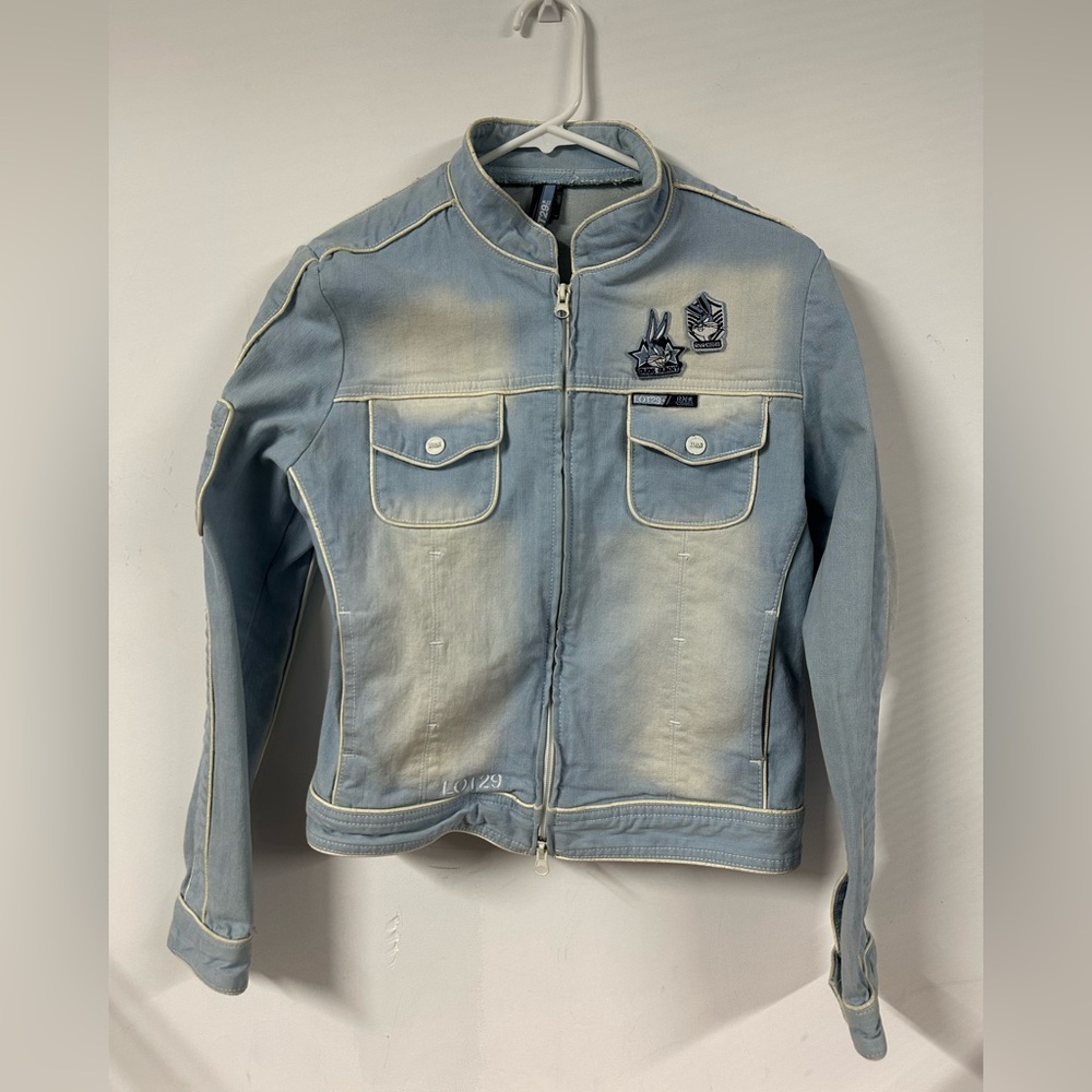 Lot 29 Vtg Womens Blue Denim Jacket Full Zip Looney Tunes Characters Size M